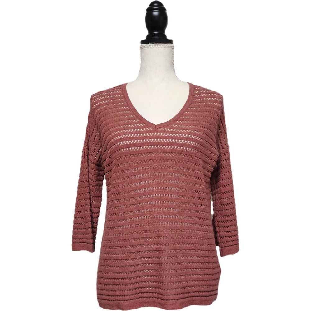 Garnett Hill‎ Linen Organic Cotton Bell Sleeve Open Knit Sweater Size S